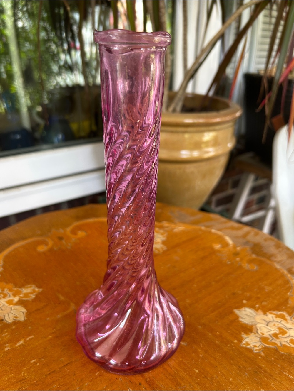 Vintage Pink Swirled Glass Bud Vase -